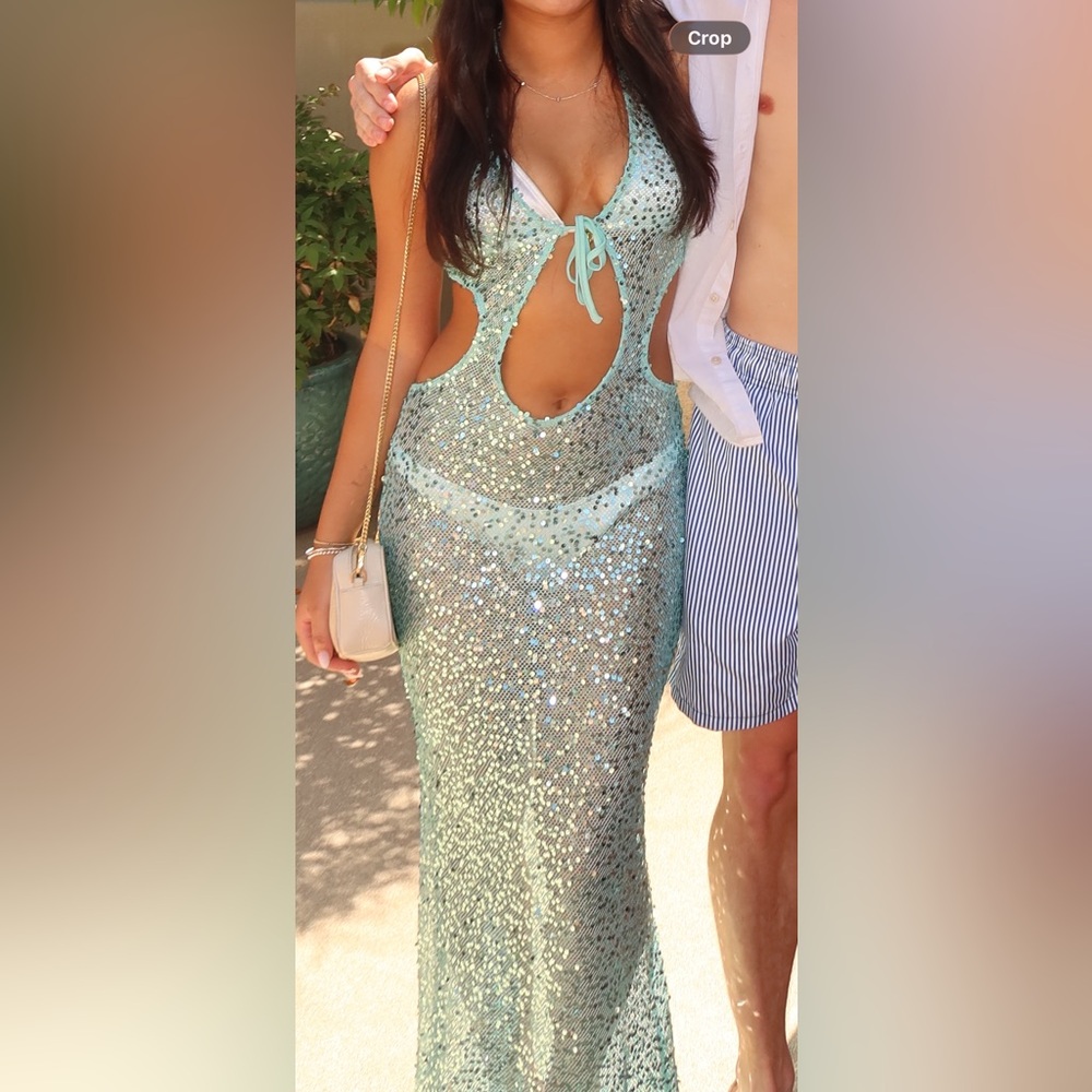 EGO shores plunge tie front cut out maxi beach dress - Picture 4 of 5
